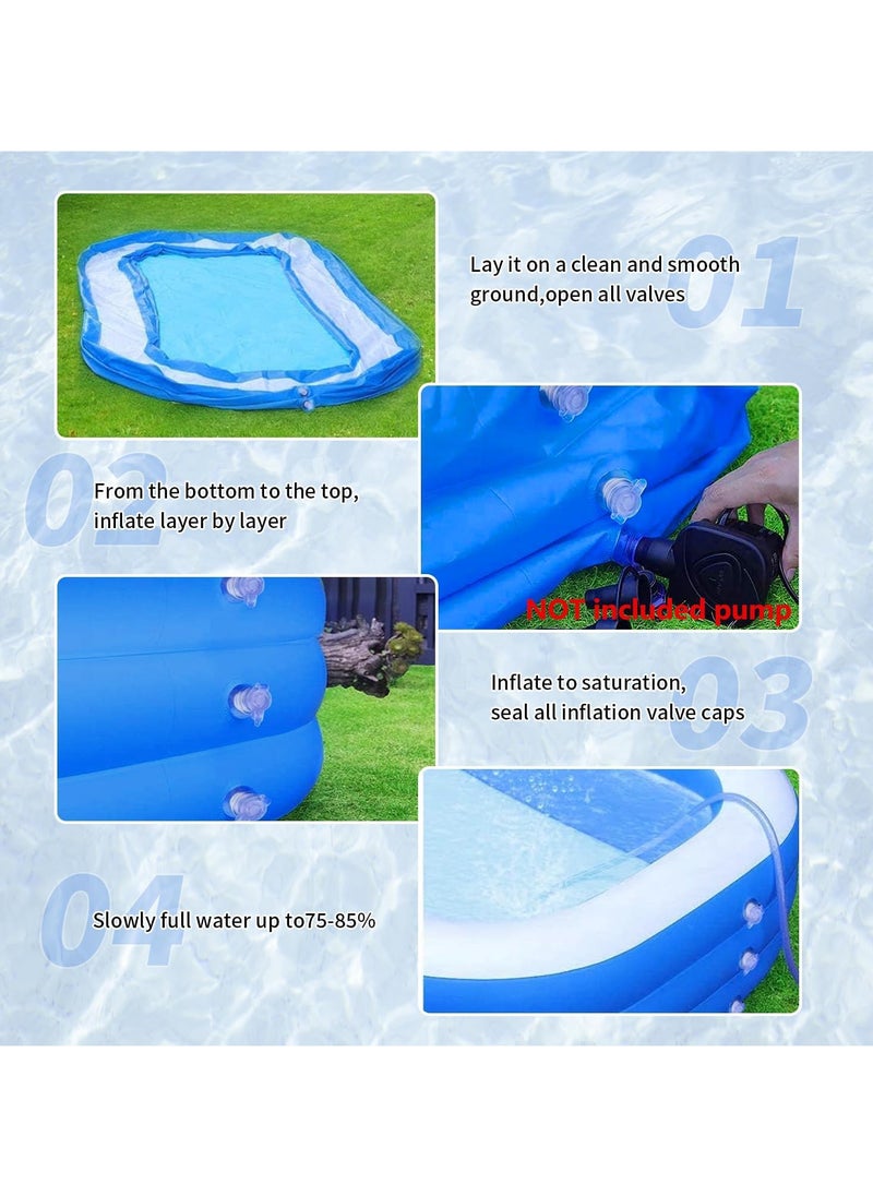 Inflatable Swimming Pool, Kiddie Pool with Electric Air Pump, Large Size Blow Up Swimming Pool, Giant Rectangle Lounge Blow Up Pool for Indoor Outdoor Backyard Ground