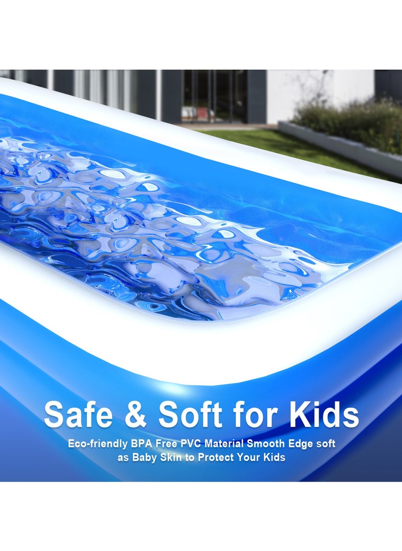 Inflatable Swimming Pool, Kiddie Pool with Electric Air Pump, Large Size Blow Up Swimming Pool, Giant Rectangle Lounge Blow Up Pool for Indoor Outdoor Backyard Ground