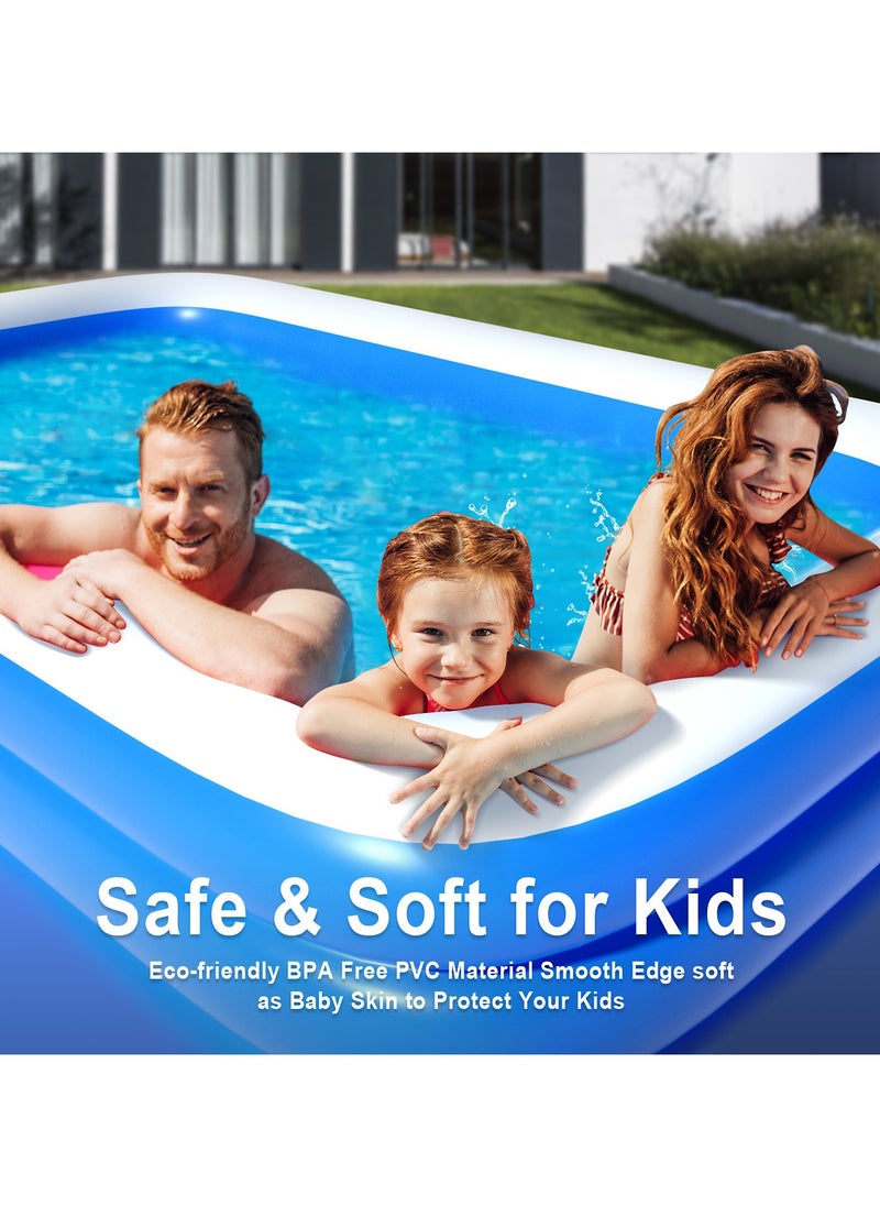 Inflatable Swimming Pool, Kiddie Pool with Electric Air Pump, Large Size Blow Up Swimming Pool, Giant Rectangle Lounge Blow Up Pool for Indoor Outdoor Backyard Ground