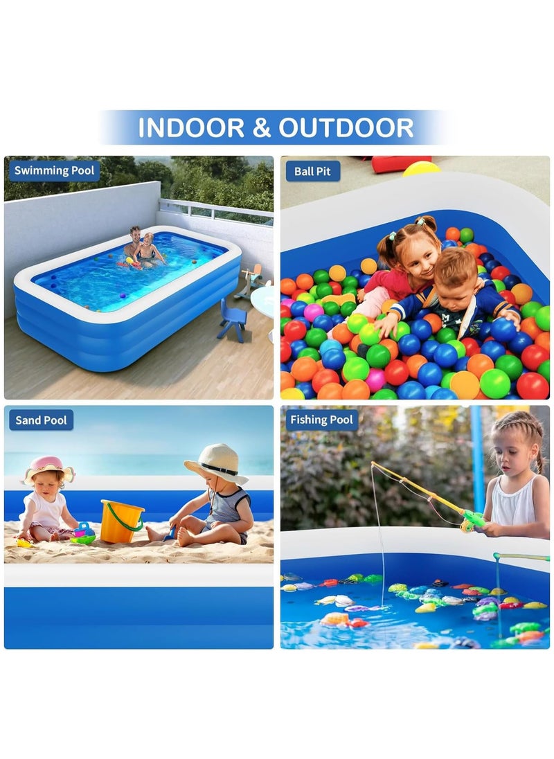 Inflatable Swimming Pool, Kiddie Pool with Electric Air Pump, Large Size Blow Up Swimming Pool, Giant Rectangle Lounge Blow Up Pool for Indoor Outdoor Backyard Ground