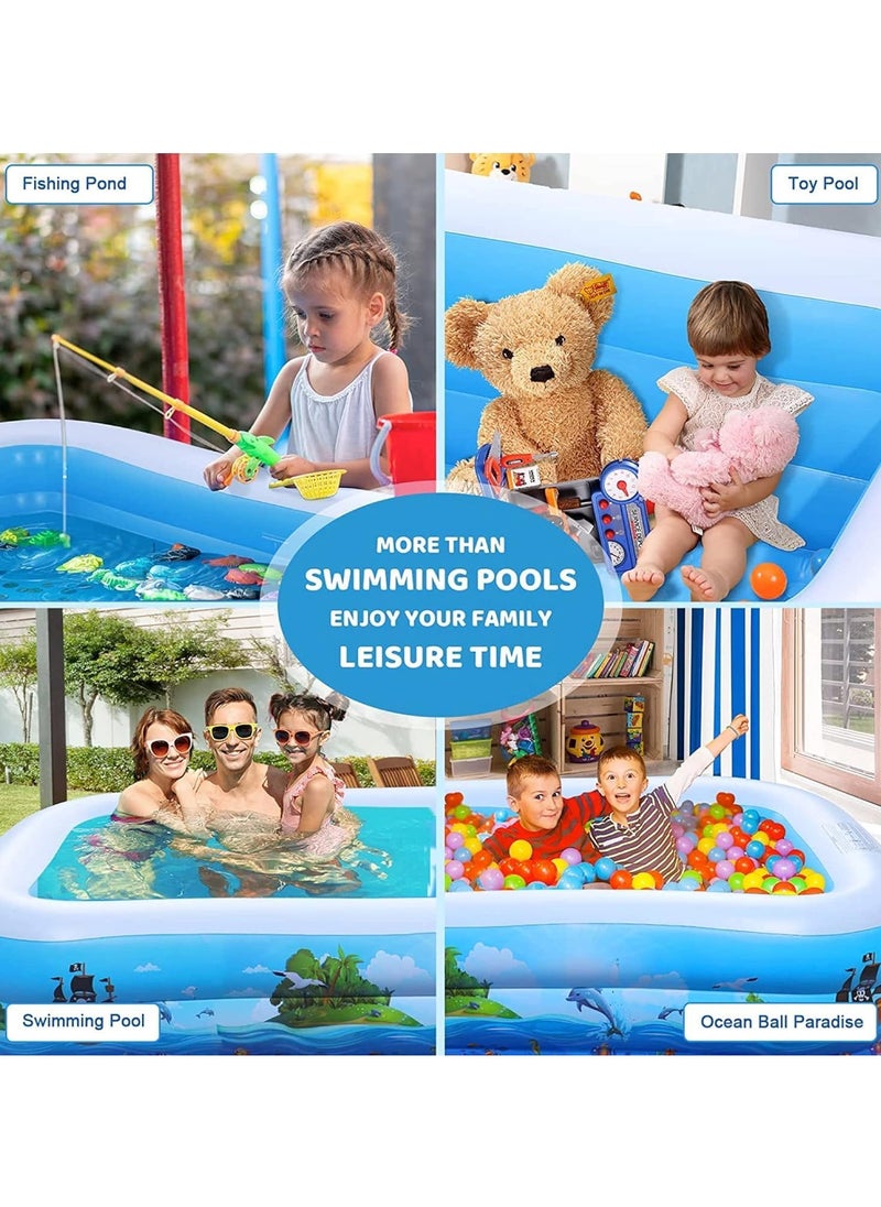 Inflatable Swimming Pool, Kiddie Pool with Electric Air Pump, Large Size Blow Up Swimming Pool, Giant Rectangle Lounge Blow Up Pool for Indoor Outdoor Backyard Ground