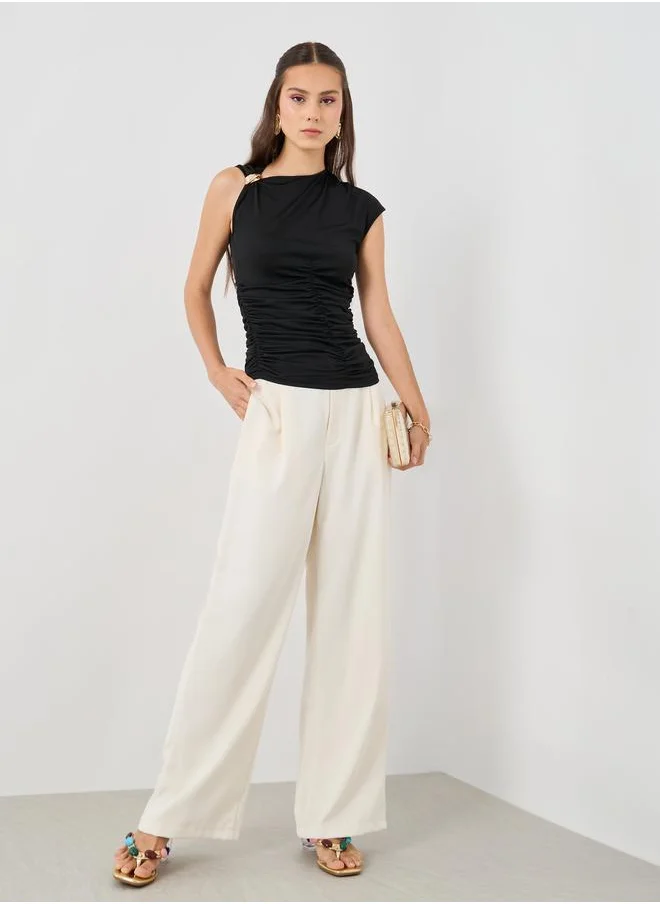 تايك تو Take Two Solid Sleeveless Asymmetric Neck Top