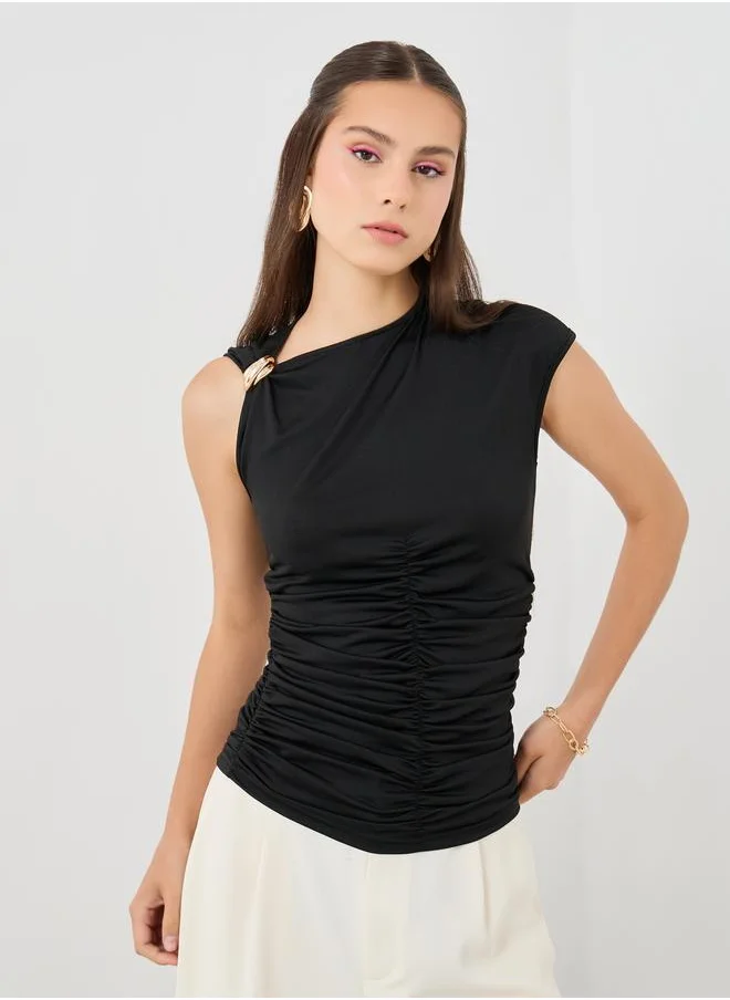 تايك تو Take Two Solid Sleeveless Asymmetric Neck Top