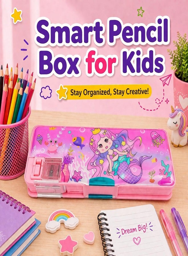 SMAX Magnetic School Students Pencil Box, Inbuilt Sharpenar Cute Cartoon Stationary Compass for Boys, Double Side Geometry Case for Kids, Best for Gifts (Design_5) - Image 4