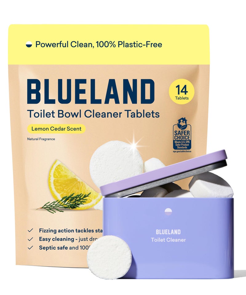 BLUELAND Toilet Bowl Cleaner Tablets, Starter Set, 14 Count with Tin, Lemon Cedar, Plastic-Free, No Harsh Chemicals, Plant-Based - Image 1
