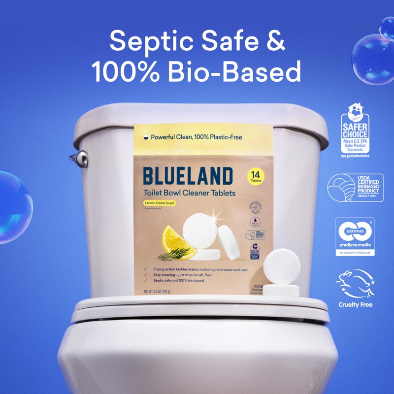 BLUELAND Toilet Bowl Cleaner Tablets, Starter Set, 14 Count with Tin, Lemon Cedar, Plastic-Free, No Harsh Chemicals, Plant-Based - Image 5
