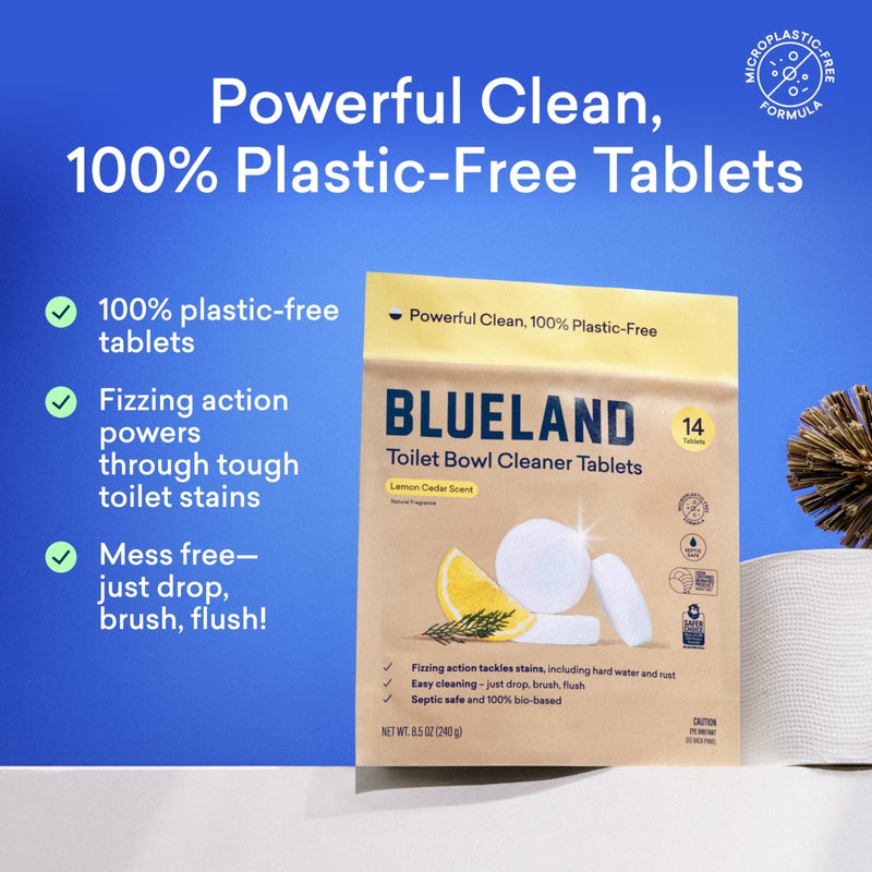 BLUELAND Toilet Bowl Cleaner Tablets, Starter Set, 14 Count with Tin, Lemon Cedar, Plastic-Free, No Harsh Chemicals, Plant-Based - Image 2