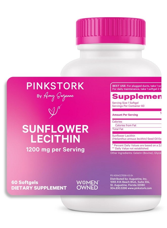 Pink Stork Sunflower Lecithin Supplement - 1200 mg for Clogged Milk Ducts - Breastfeeding Essentials for Postpartum Moms - Supports Breast Milk Flow - 60 Softgels - Image 1