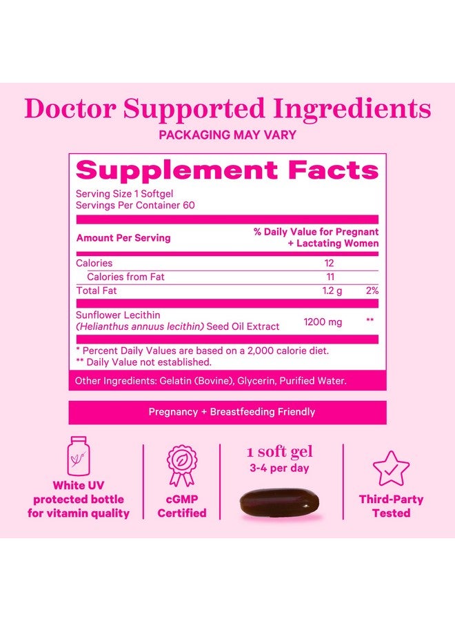 Pink Stork Sunflower Lecithin Supplement - 1200 mg for Clogged Milk Ducts - Breastfeeding Essentials for Postpartum Moms - Supports Breast Milk Flow - 60 Softgels - Image 4