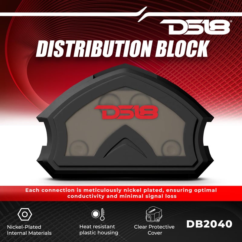 DS18 DB2040 Distribution Block 2X 0-GA in 4X 0-GA Out - Nickel Plated - Power Ground Distribution Block - Ground Distributor Block for Car Audio, RV, Motorcycle - 2X 0 Gauge in to 4X 0 Gauge Out - Image 2