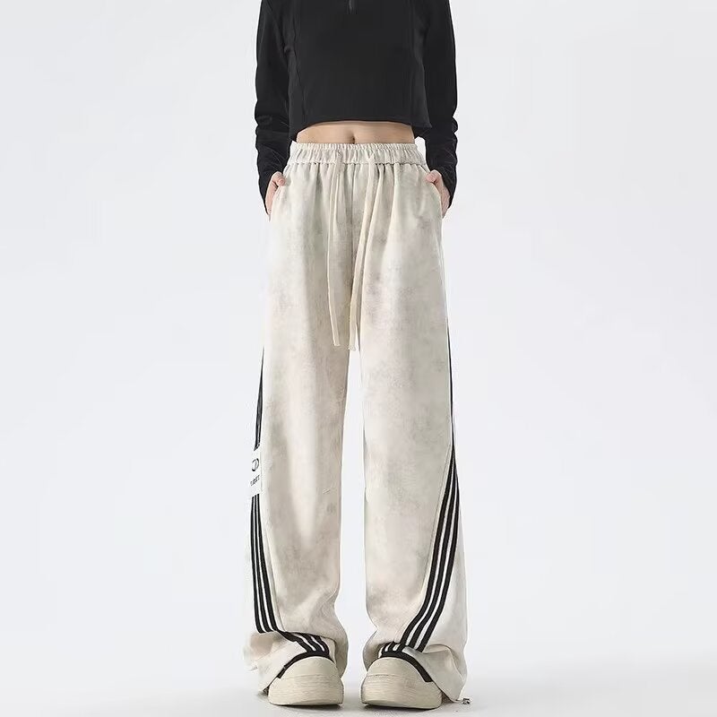 American Tie-Dye Dopping Sports Pants Men'S And Women'S Autumn Fashion Brand Three Bars Loose Wide Leg Casual Long Pants - Image 4