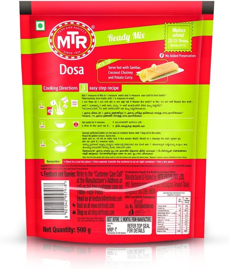 MTR Instant Dosa Mix 500 g - Ready to Prepare Delicious Dosas - Image 2