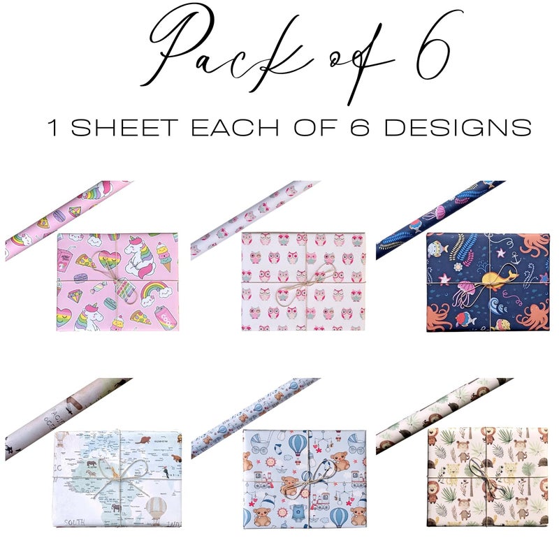 Aakar Pack of 6 Multicolor Floral Gift Wrapping Paper Sheets | 29 x 19 Inches | Matt Finish | 90 GSM Sheets | Ideal for Home Decor, Birthday, Wedding, Anniversary, Christmas & Festive Occasions (New Toddlers Pack) - Image 4