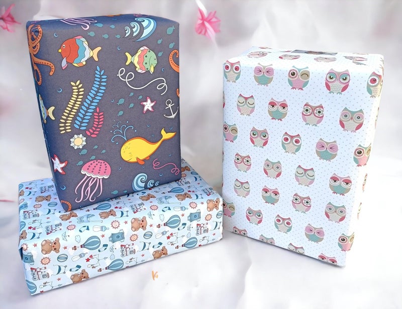 Aakar Pack of 6 Multicolor Floral Gift Wrapping Paper Sheets | 29 x 19 Inches | Matt Finish | 90 GSM Sheets | Ideal for Home Decor, Birthday, Wedding, Anniversary, Christmas & Festive Occasions (New Toddlers Pack) - Image 2