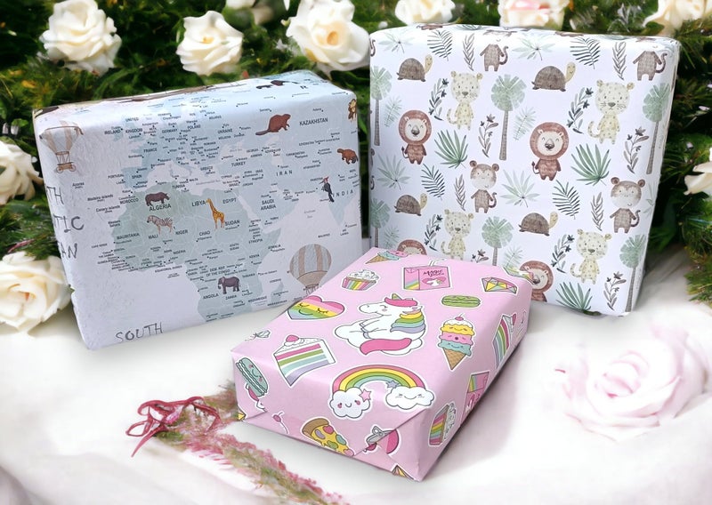 Aakar Pack of 6 Multicolor Floral Gift Wrapping Paper Sheets | 29 x 19 Inches | Matt Finish | 90 GSM Sheets | Ideal for Home Decor, Birthday, Wedding, Anniversary, Christmas & Festive Occasions (New Toddlers Pack) - Image 3