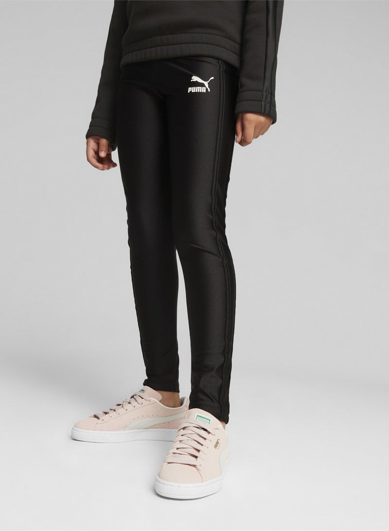 PUMA T7 Girls Black High Waist Shiny Leggings - Image 1
