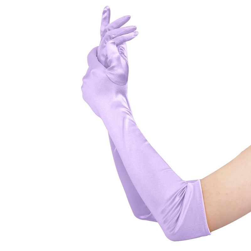 Lansian Long Opera Party Gloves for Women 1920s 20s Satin Gloves Costumes Elbow Length Bridal Evening Dress, 22 inches (Light Purple) - Image 2