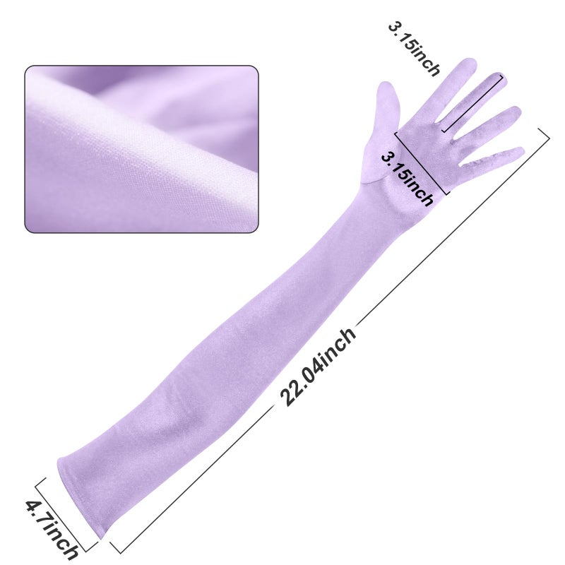 Lansian Long Opera Party Gloves for Women 1920s 20s Satin Gloves Costumes Elbow Length Bridal Evening Dress, 22 inches (Light Purple) - Image 4