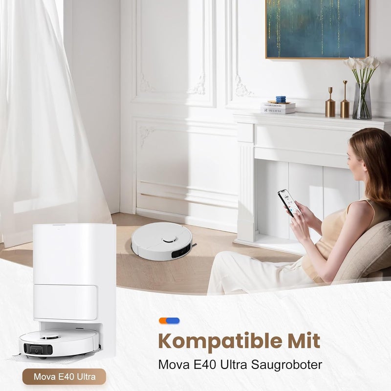 Alloytool 24 ملحقًا لمكنسة روبوت Mova E40 Ultra، طقم قطع غيار لـ E40 Ultra، 1 فرشاة رئيسية، 6 أكياس غبار، 6 وسادات مسح، 4 مرشحات HEPA، 6 فرش جانبية، 1 - Image 2