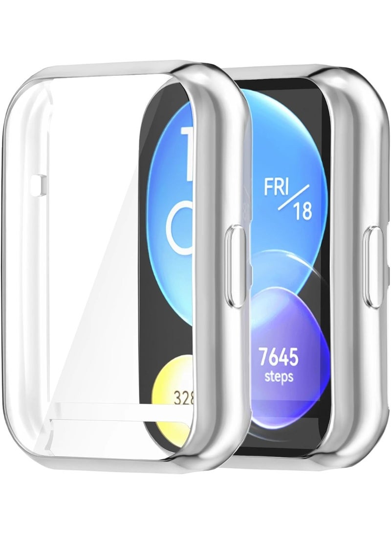 Case Compatible with Huawei Watch Fit 2 Protective Case, Flexible TPU Full Protection Screen Protector Cover Scratch-Resistant Screen Protector Case For Huawei Fit 2 (Silver) - Image 1