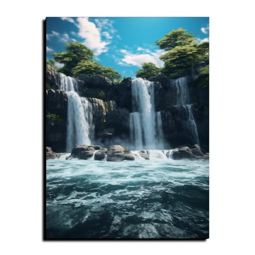 Chalk My Theme Waterfall With Nature Landscape Wood Print Wall Art Home Decor Living Room Bedroom Cafe Room Painting For Wall Decoration 18 x 23 Inches 6mm Thick Pinewood