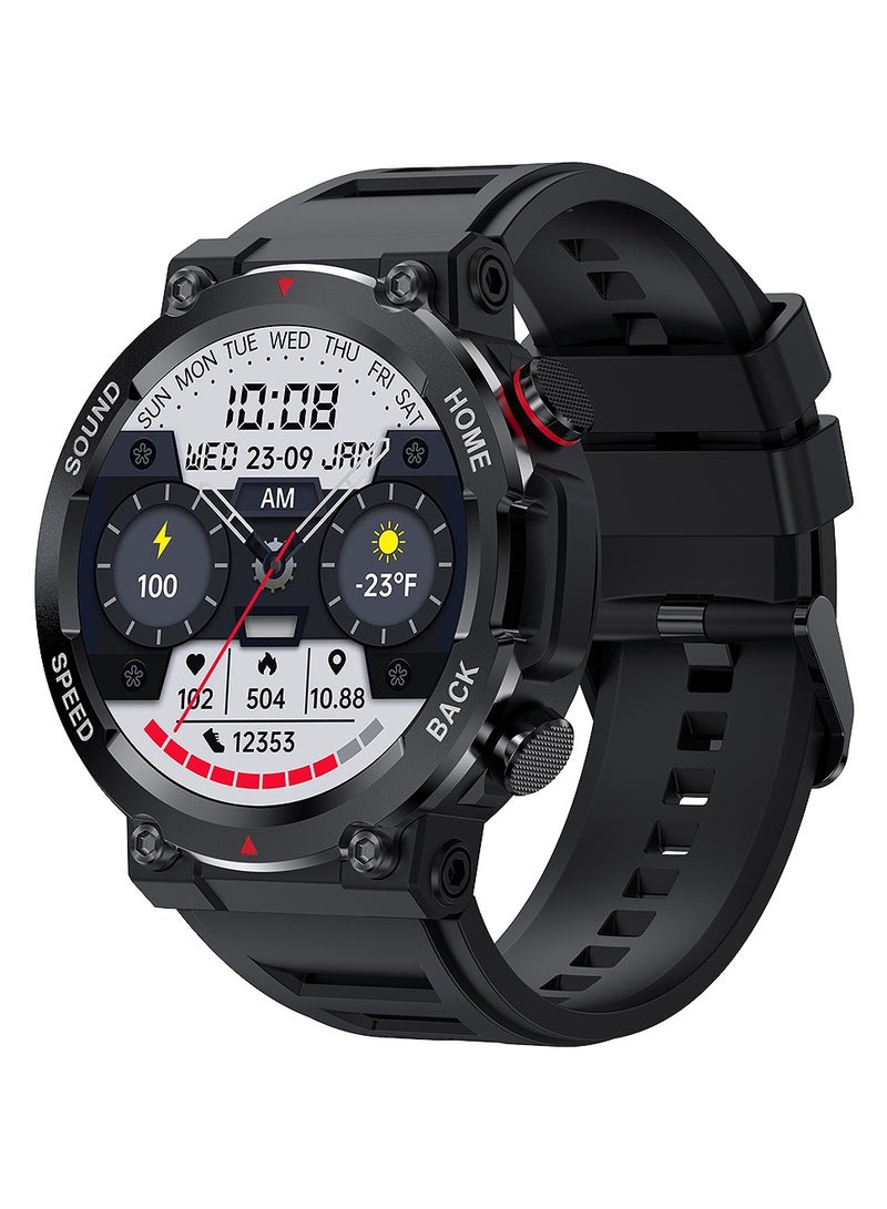 RollsTimi  Men's Military Smart Watch, I is Rugged and Durable, Supports Bluetooth Calls, 1.39-Inch Fitness Watch Tracker, i96 Black. - Image 1