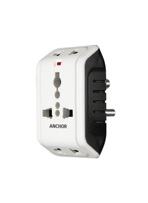 ANCHOR 6A 3 Pin Multi Plug Socket Travel Adapter with Universal Socket, 3 Pin Multi Plug Extension Socket (White)