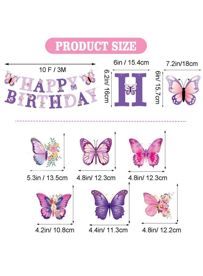 BlingRoKi Butterfly Birthday Party Decorations Pre-strung Birthday Banner Garland for Women & Girls Colorful Hanging Swirls Decorations Ceiling Decor for Girl Women Party (Butterfly) - Image 4