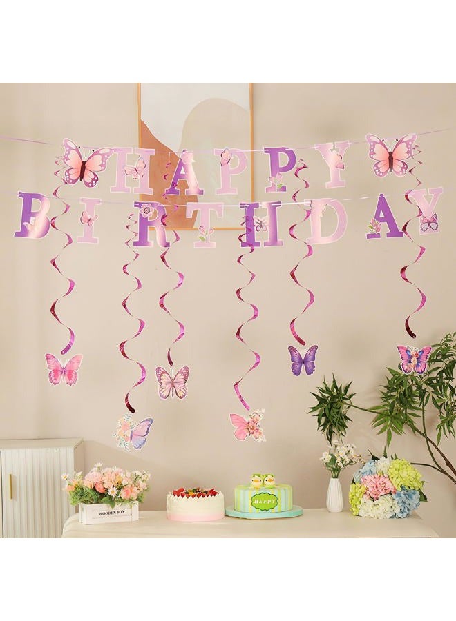 BlingRoKi Butterfly Birthday Party Decorations Pre-strung Birthday Banner Garland for Women & Girls Colorful Hanging Swirls Decorations Ceiling Decor for Girl Women Party (Butterfly) - Image 5