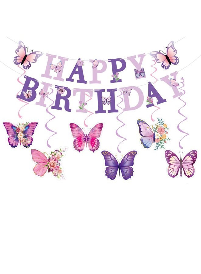 BlingRoKi Butterfly Birthday Party Decorations Pre-strung Birthday Banner Garland for Women & Girls Colorful Hanging Swirls Decorations Ceiling Decor for Girl Women Party (Butterfly) - Image 1