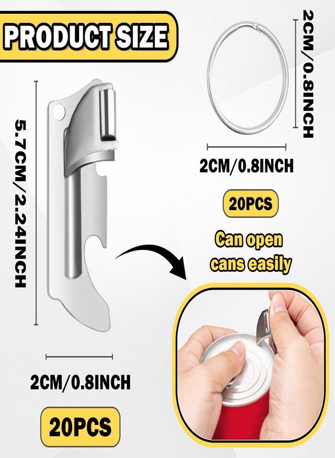 GTILE 20 PCS Stainless Steel Can Opener, Multi Function Openers with Key Rings, Portable Manual Bottle Opening Tool for Outdoor Travel Survival Camping (Silver) - Image 2