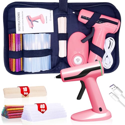 MONVICT Cordless Hot Glue Gun Kit, USB-C Rechargeable Mini Pink Glue Gun with 40 Pcs Premium Glue Sticks, 10 Pcs Craft sticks, Carrying Case, Smart Power-Off Hot Melt Glue Gun for DIY Craft Gift - Image 1