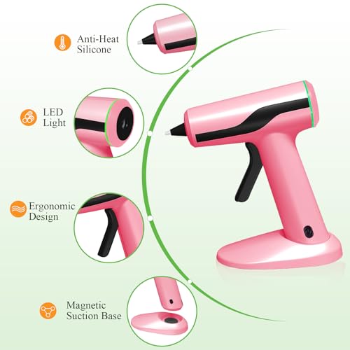 MONVICT Cordless Hot Glue Gun Kit, USB-C Rechargeable Mini Pink Glue Gun with 40 Pcs Premium Glue Sticks, 10 Pcs Craft sticks, Carrying Case, Smart Power-Off Hot Melt Glue Gun for DIY Craft Gift - Image 5