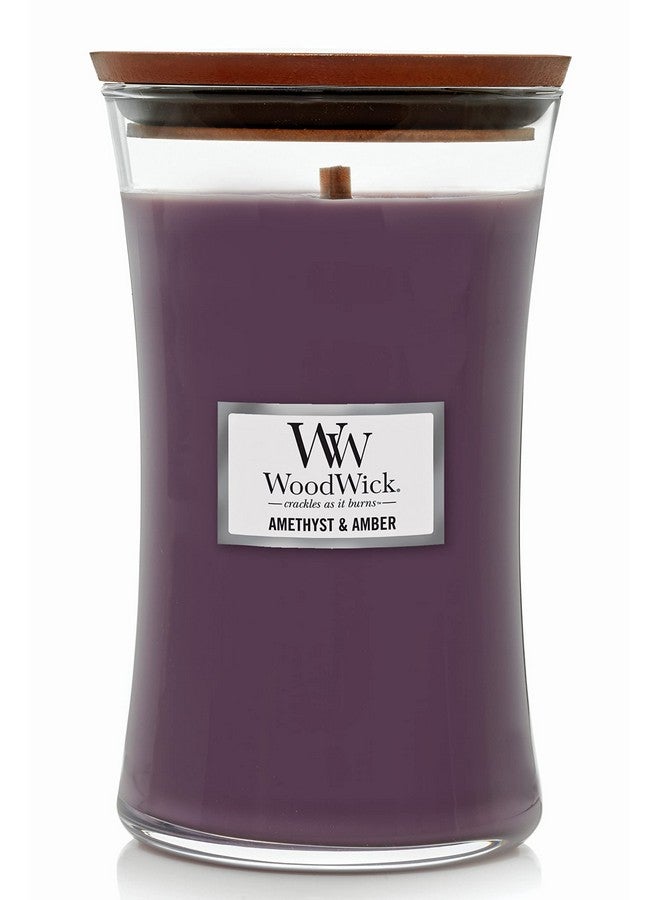 WoodWick WoodWick Large Hourglass Candle, Amethyst/Amber - Premium Soy Blend Wax, Pluswick Innovation Wood Wick, Made in USA