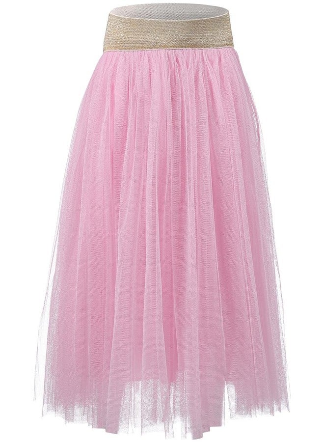elamccor Toddler Baby Girl's Tutu A Line Knee Length Tulle Layered Long Party Skirt for Little Big Girls 1T-16T Pink - Image 1