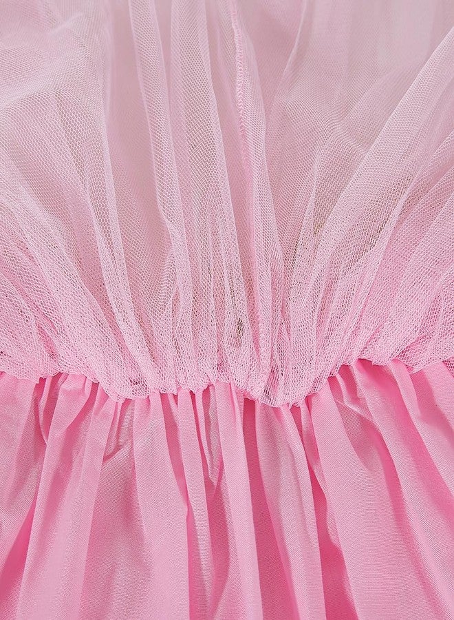 elamccor Toddler Baby Girl's Tutu A Line Knee Length Tulle Layered Long Party Skirt for Little Big Girls 1T-16T Pink - Image 2