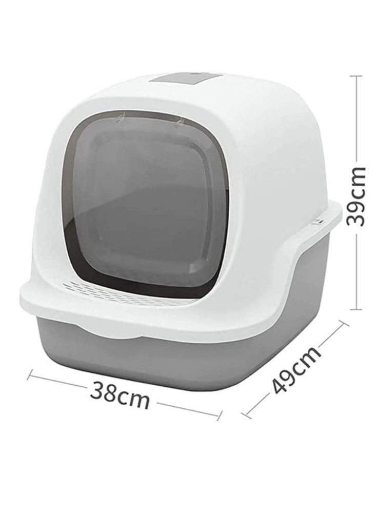HAPPY PUSS - Cat litter box enclosed, sand box with cat litter scoop, covered with two way movable door anti-splashing easy-to-clean, large Size. White color - Image 1