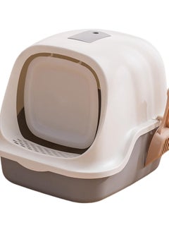 HAPPY PUSS Cat litter box enclosed, sand box with cat litter scoop, covered with two way movable door anti-splashing easy-to-clean, large Size. White color  - Image 2
