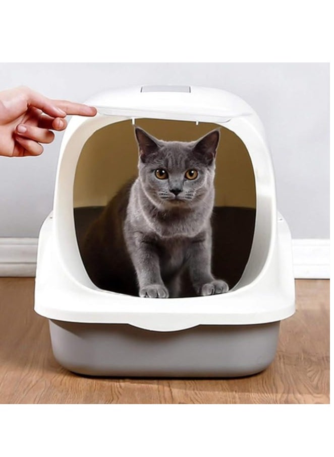 HAPPY PUSS - Cat litter box enclosed, sand box with cat litter scoop, covered with two way movable door anti-splashing easy-to-clean, large Size. White color - Image 1