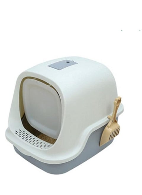Cat litter box enclosed, sand box with cat litter scoop, covered with two way movable door anti-splashing easy-to-clean, large Size. White color