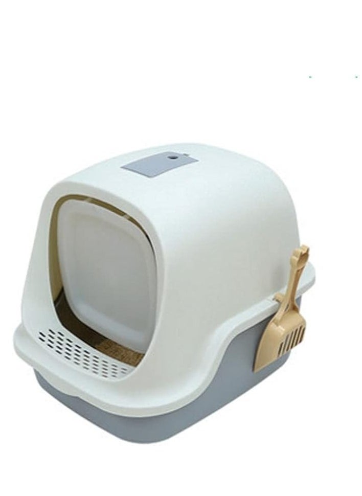 HAPPY PUSS - Cat litter box enclosed, sand box with cat litter scoop, covered with two way movable door anti-splashing easy-to-clean, large Size. White color - Image 1