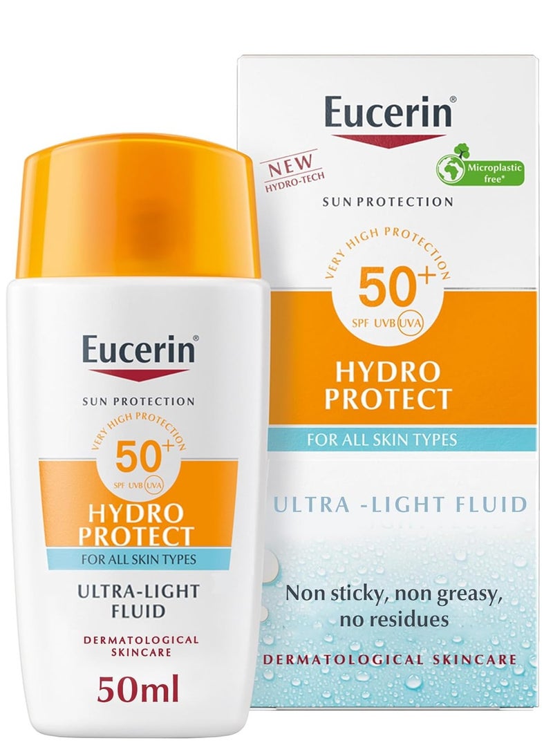 Eucerin Sunscreen Hydro Protect Face Ultra Light Fluid, High UVA/UVB Protection, SPF 50+, Suitable for Daily Use, Non sticky, Non Greasy, Suitable for All Skin Types, 50ml - Image 1