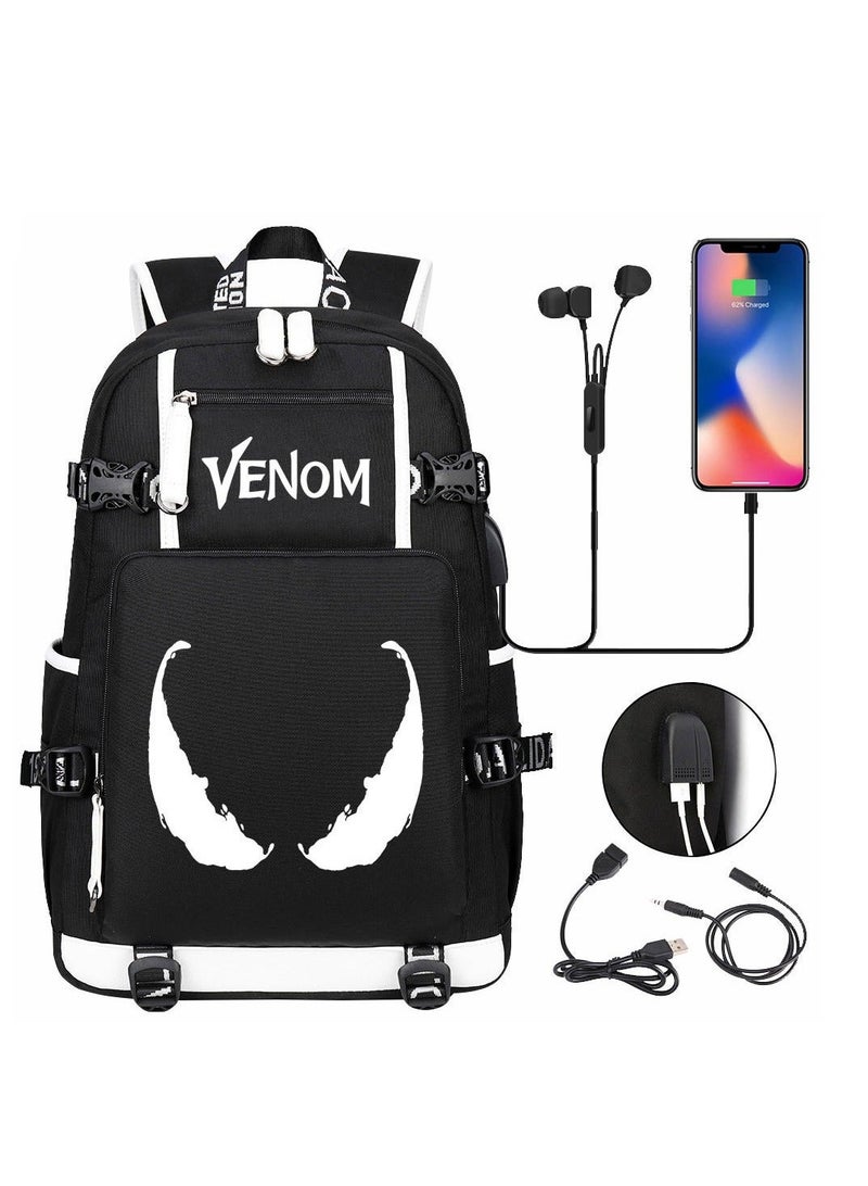 Venom USB printed leisure travel backpack
