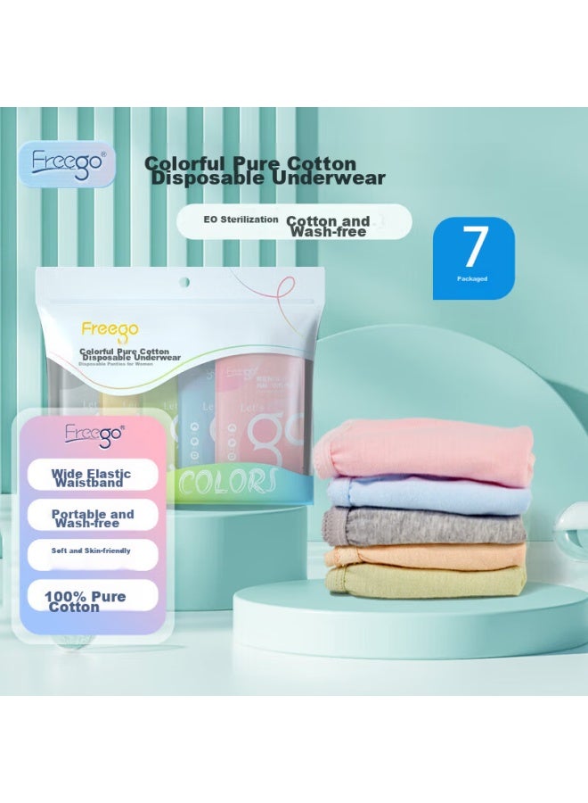 Free Go Freego Women's Disposable Underwear, Colored Pure Cotton, Sterilized, No-wash, Daily-use, For Pregnant Women, Postpartum, Menstrual Period, 7-pack, Xl Size  - Image 1