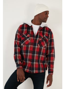Buratti Plaid Double Pocket Hooded Lumberjack Shirt Men's Shirt CF22W2650  - Image 1