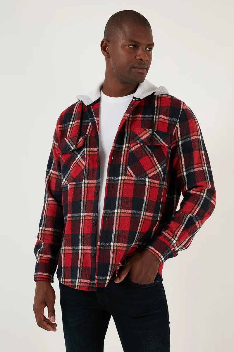 Buratti Plaid Double Pocket Hooded Lumberjack Shirt Men's Shirt CF22W2650