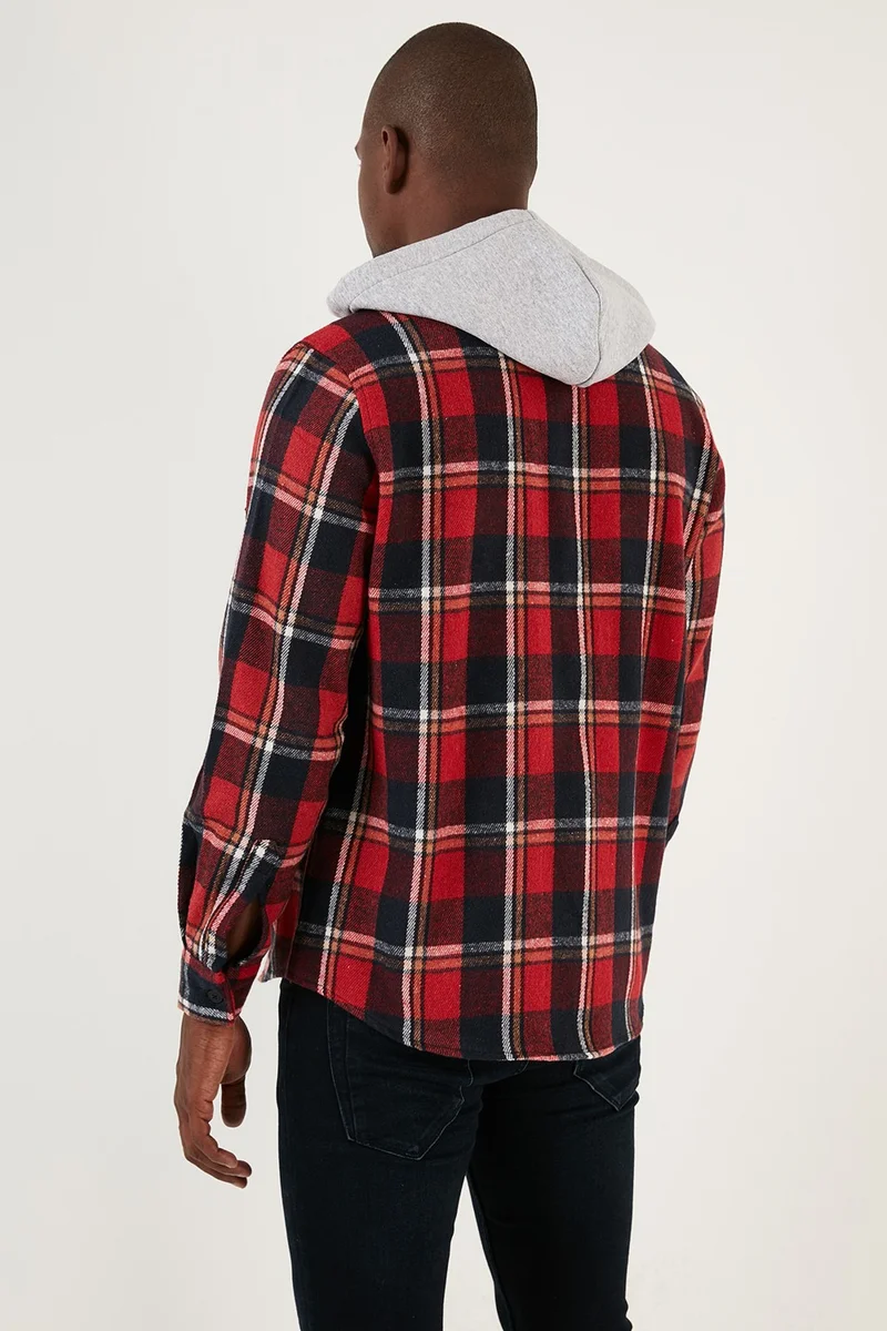 Buratti Plaid Double Pocket Hooded Lumberjack Shirt Men's Shirt CF22W2650