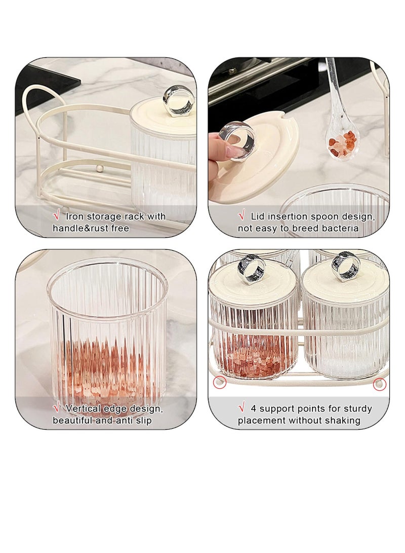 SYOSI صندوق توابل 4 قطع جرة توابل أكريليك شفاف وعاء توابل مع ملاعق أغطية وصينية حديدية حاوية ملح وعاء سكر عبوات شفافة للمطبخ والمنزل ملح فلفل حار سكر - Image 4