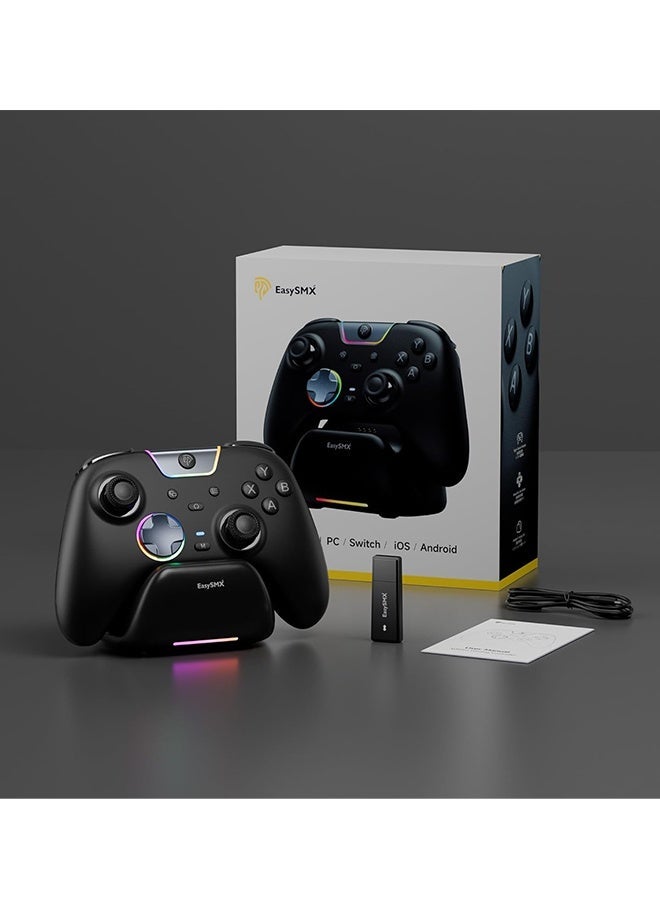EasySMX X05Pro Wireless PC Gaming Controller with Smart Charging Dock – Full Quiet Buttons, Dual-Stage Linear Triggers, 8-Way D-Pad, Programmable Buttons, Hall Effect Joysticks, 1000mAh Long Battery Life, 1000Hz Polling Rate, Compatible with PC/Switch/Android/iOS, Black - Image 2