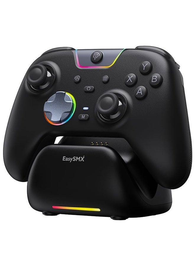 EasySMX X05Pro Wireless PC Gaming Controller with Smart Charging Dock – Full Quiet Buttons, Dual-Stage Linear Triggers, 8-Way D-Pad, Programmable Buttons, Hall Effect Joysticks, 1000mAh Long Battery Life, 1000Hz Polling Rate, Compatible with PC/Switch/Android/iOS, Black - Image 1